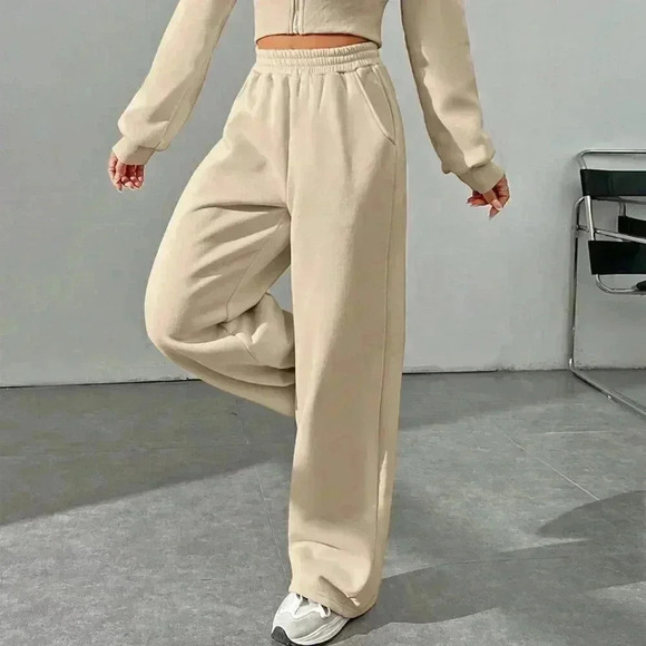 Khaki Casual Women's Zipper Front Hoodie And Pants Set - Picture 4 of 7